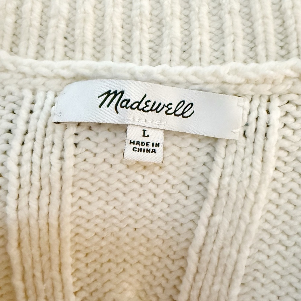 Madewell Ivory V-Neck Cable Knit Sweater - Picture 4 of 4
